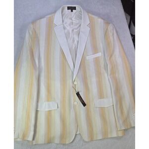Designer Collection Linen Blazer 3XL Striped Yellow White Summer Sport Coat NWT